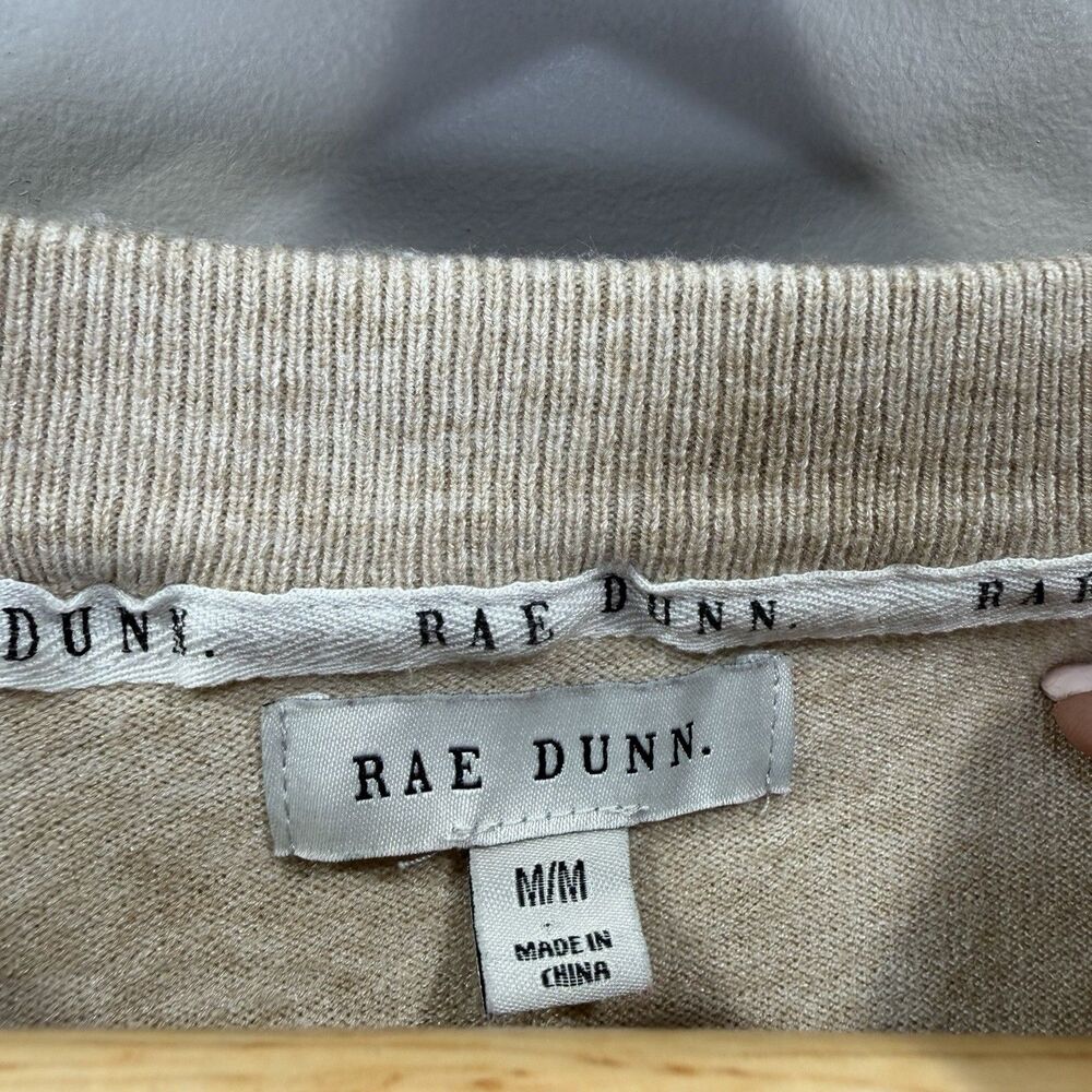 Rae Dunn Women's Size M "WEEKEND." Beige Crew Neck Knit Sweater Minimalist - Picture 2 of 8